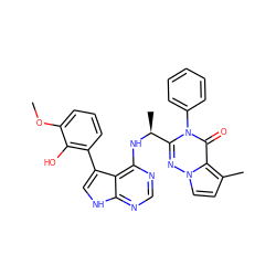 COc1cccc(-c2c[nH]c3ncnc(N[C@@H](C)c4nn5ccc(C)c5c(=O)n4-c4ccccc4)c23)c1O ZINC000208989144