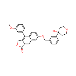 COc1cccc(-c2c3c(cc4cc(OCc5cccc(C6(O)CCOCC6)c5)ccc24)C(=O)OC3)c1 ZINC000013759200