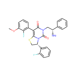 COc1cccc(-c2c3n(c(=O)n(C[C@@H](N)c4ccccc4)c2=O)[C@H](c2ccccc2F)CS3)c1F ZINC000028131931