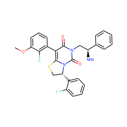 COc1cccc(-c2c3n(c(=O)n(C[C@H](N)c4ccccc4)c2=O)[C@H](c2ccccc2F)CS3)c1F ZINC000028131943