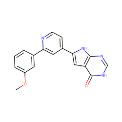 COc1cccc(-c2cc(-c3cc4c(=O)[nH]cnc4[nH]3)ccn2)c1 ZINC000040379035