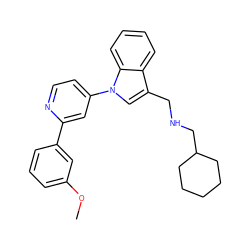 COc1cccc(-c2cc(-n3cc(CNCC4CCCCC4)c4ccccc43)ccn2)c1 ZINC001772588530