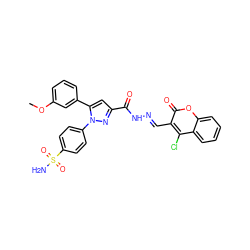 COc1cccc(-c2cc(C(=O)N/N=C/c3c(Cl)c4ccccc4oc3=O)nn2-c2ccc(S(N)(=O)=O)cc2)c1 ZINC000653895771