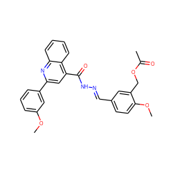 COc1cccc(-c2cc(C(=O)N/N=C/c3ccc(OC)c(COC(C)=O)c3)c3ccccc3n2)c1 ZINC000000659535