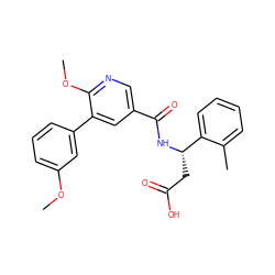 COc1cccc(-c2cc(C(=O)N[C@@H](CC(=O)O)c3ccccc3C)cnc2OC)c1 ZINC000261100404