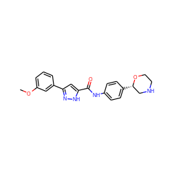 COc1cccc(-c2cc(C(=O)Nc3ccc([C@H]4CNCCO4)cc3)[nH]n2)c1 ZINC000150162183