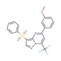 COc1cccc(-c2cc(C(F)(F)F)n3ncc(S(=O)(=O)c4ccccc4)c3n2)c1 ZINC000001393623