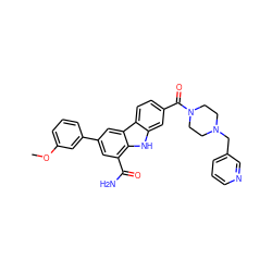 COc1cccc(-c2cc(C(N)=O)c3[nH]c4cc(C(=O)N5CCN(Cc6cccnc6)CC5)ccc4c3c2)c1 ZINC000113194943