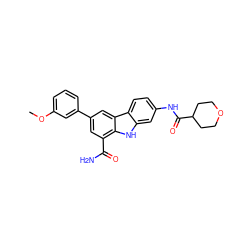 COc1cccc(-c2cc(C(N)=O)c3[nH]c4cc(NC(=O)C5CCOCC5)ccc4c3c2)c1 ZINC000113203876