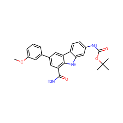 COc1cccc(-c2cc(C(N)=O)c3[nH]c4cc(NC(=O)OC(C)(C)C)ccc4c3c2)c1 ZINC000113262101