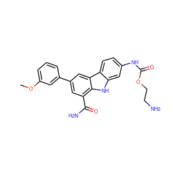 COc1cccc(-c2cc(C(N)=O)c3[nH]c4cc(NC(=O)OCCN)ccc4c3c2)c1 ZINC000113262028