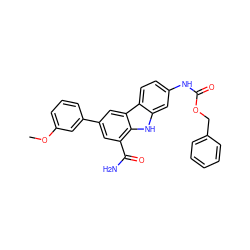 COc1cccc(-c2cc(C(N)=O)c3[nH]c4cc(NC(=O)OCc5ccccc5)ccc4c3c2)c1 ZINC000113207747