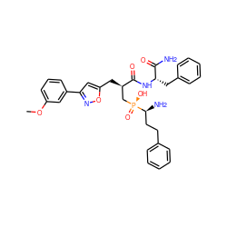 COc1cccc(-c2cc(C[C@H](C[P@](=O)(O)[C@@H](N)CCc3ccccc3)C(=O)N[C@@H](Cc3ccccc3)C(N)=O)on2)c1 ZINC001772615761