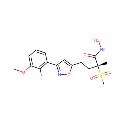 COc1cccc(-c2cc(CC[C@](C)(C(=O)NO)S(C)(=O)=O)on2)c1F ZINC000095553257