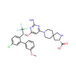 COc1cccc(-c2cc(Cl)ccc2[C@@H](Oc2cc(N3CCC4(CC3)CN[C@H](C(=O)O)C4)nc(N)n2)C(F)(F)F)c1 ZINC001772600246