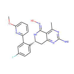 COc1cccc(-c2cc(F)ccc2[C@H]2Cc3nc(N)nc(C)c3/C(=N/O)N2)n1 ZINC000116438334