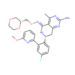 COc1cccc(-c2cc(F)ccc2[C@H]2Cc3nc(N)nc(C)c3/C(=N/OC[C@H]3COCCO3)N2)n1 ZINC000116437619