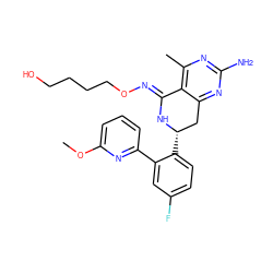 COc1cccc(-c2cc(F)ccc2[C@H]2Cc3nc(N)nc(C)c3/C(=N/OCCCCO)N2)n1 ZINC000116438628