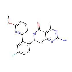 COc1cccc(-c2cc(F)ccc2[C@H]2Cc3nc(N)nc(C)c3C(=O)N2)n1 ZINC000060329723