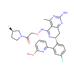 COc1cccc(-c2cc(F)ccc2[C@H]2Cc3nc(N)nc(C)c3C(NOCC(=O)N3CC[C@@H](F)C3)=N2)n1 ZINC000088285548