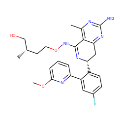 COc1cccc(-c2cc(F)ccc2[C@H]2Cc3nc(N)nc(C)c3C(NOCC[C@H](C)CO)=N2)n1 ZINC000169699098