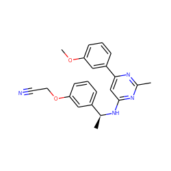 COc1cccc(-c2cc(N[C@@H](C)c3cccc(OCC#N)c3)nc(C)n2)c1 ZINC000205835048