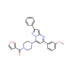 COc1cccc(-c2cc(N3CCN(C(=O)c4ccoc4)CC3)n3nc(-c4ccccc4)cc3n2)c1 ZINC000095566864