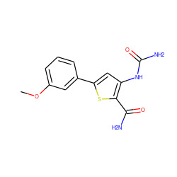 COc1cccc(-c2cc(NC(N)=O)c(C(N)=O)s2)c1 ZINC000034051580