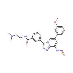 COc1cccc(-c2cc(NC=O)c3ncc(-c4cccc(C(=O)NCCN(C)C)c4)n3c2)c1 ZINC000061926223