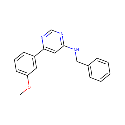 COc1cccc(-c2cc(NCc3ccccc3)ncn2)c1 ZINC000004239213