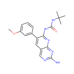 COc1cccc(-c2cc3cnc(N)nc3nc2NC(=O)NC(C)(C)C)c1 ZINC000003815547