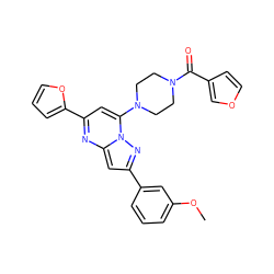 COc1cccc(-c2cc3nc(-c4ccco4)cc(N4CCN(C(=O)c5ccoc5)CC4)n3n2)c1 ZINC000095566429