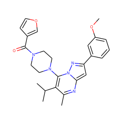 COc1cccc(-c2cc3nc(C)c(C(C)C)c(N4CCN(C(=O)c5ccoc5)CC4)n3n2)c1 ZINC000095571340