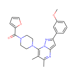 COc1cccc(-c2cc3nc(C)c(C)c(N4CCN(C(=O)c5ccco5)CC4)n3n2)c1 ZINC000095567897