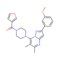 COc1cccc(-c2cc3nc(C)c(C)c(N4CCN(C(=O)c5ccoc5)CC4)n3n2)c1 ZINC000061943389