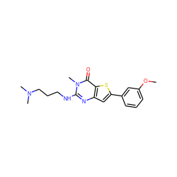 COc1cccc(-c2cc3nc(NCCCN(C)C)n(C)c(=O)c3s2)c1 ZINC000061903610