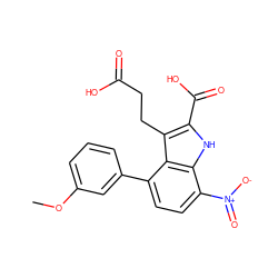 COc1cccc(-c2ccc([N+](=O)[O-])c3[nH]c(C(=O)O)c(CCC(=O)O)c23)c1 ZINC000299866595