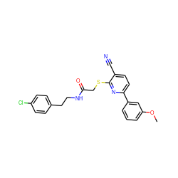 COc1cccc(-c2ccc(C#N)c(SCC(=O)NCCc3ccc(Cl)cc3)n2)c1 ZINC000000968852