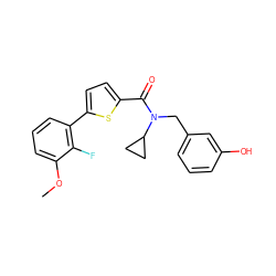 COc1cccc(-c2ccc(C(=O)N(Cc3cccc(O)c3)C3CC3)s2)c1F ZINC000169351575