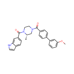 COc1cccc(-c2ccc(C(=O)N3CCN(C(=O)c4ccc5cc[nH]c5c4)[C@@H](C)C3)cc2)c1 ZINC000049036016