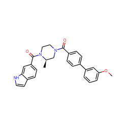 COc1cccc(-c2ccc(C(=O)N3CCN(C(=O)c4ccc5cc[nH]c5c4)[C@H](C)C3)cc2)c1 ZINC000049109322