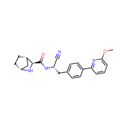 COc1cccc(-c2ccc(C[C@@H](C#N)NC(=O)[C@H]3N[C@@H]4CC[C@H]3C4)cc2)n1 ZINC000221941193