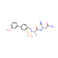 COc1cccc(-c2ccc(CN([C@@H](C)C(=O)N[C@H](C#N)CC(N)=O)S(C)(=O)=O)cc2)c1 ZINC000653802020