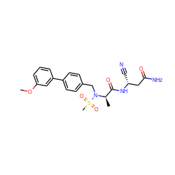 COc1cccc(-c2ccc(CN([C@H](C)C(=O)N[C@H](C#N)CC(N)=O)S(C)(=O)=O)cc2)c1 ZINC000653802019