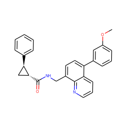 COc1cccc(-c2ccc(CNC(=O)[C@@H]3C[C@H]3c3ccccc3)c3ncccc23)c1 ZINC000653762407