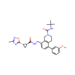 COc1cccc(-c2ccc(CNC(=O)[C@H]3C[C@@H]3c3nc(C)no3)c3c2CCN(C(=O)NC(C)(C)C)C3)c1 ZINC000653757186