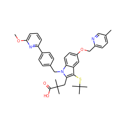 COc1cccc(-c2ccc(Cn3c(CC(C)(C)C(=O)O)c(SC(C)(C)C)c4cc(OCc5ccc(C)cn5)ccc43)cc2)n1 ZINC000073158452