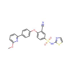 COc1cccc(-c2ccc(Oc3ccc(S(=O)(=O)Nc4nccs4)cc3C#N)cc2)n1 ZINC000095581857