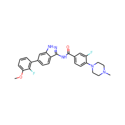 COc1cccc(-c2ccc3c(NC(=O)c4ccc(N5CCN(C)CC5)c(F)c4)n[nH]c3c2)c1F ZINC001772641942