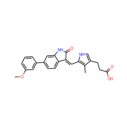 COc1cccc(-c2ccc3c(c2)NC(=O)/C3=C\c2[nH]cc(CCC(=O)O)c2C)c1 ZINC000003815546